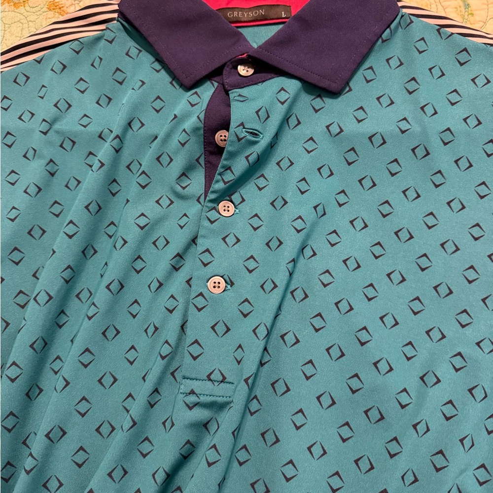 Greyson Teal Patterned Polo Shirt